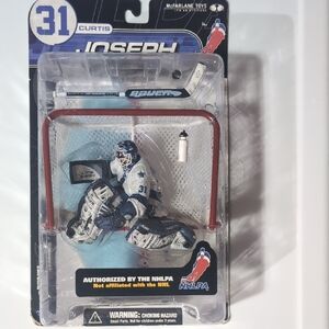Joseph Curtis Action NHL Hockey Goalie Figure In Toronto Maple Leafs Uniform.